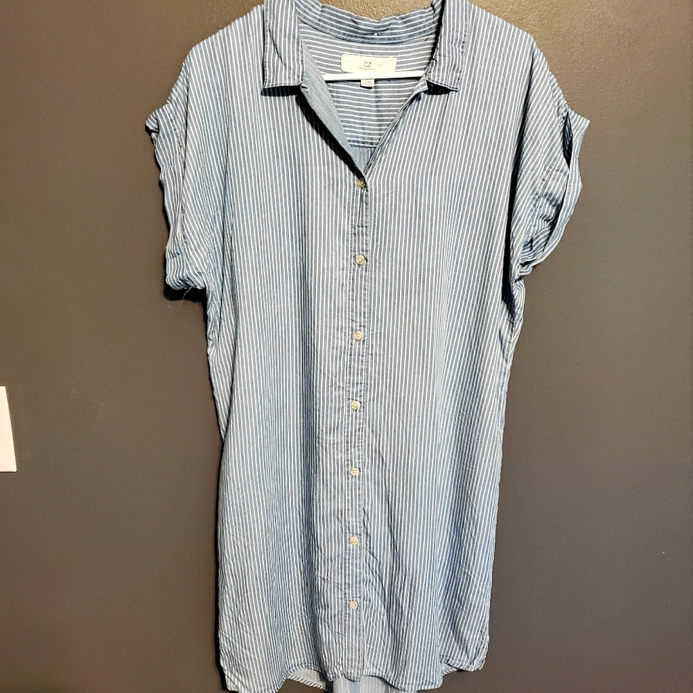 Stripped button down shirt dress